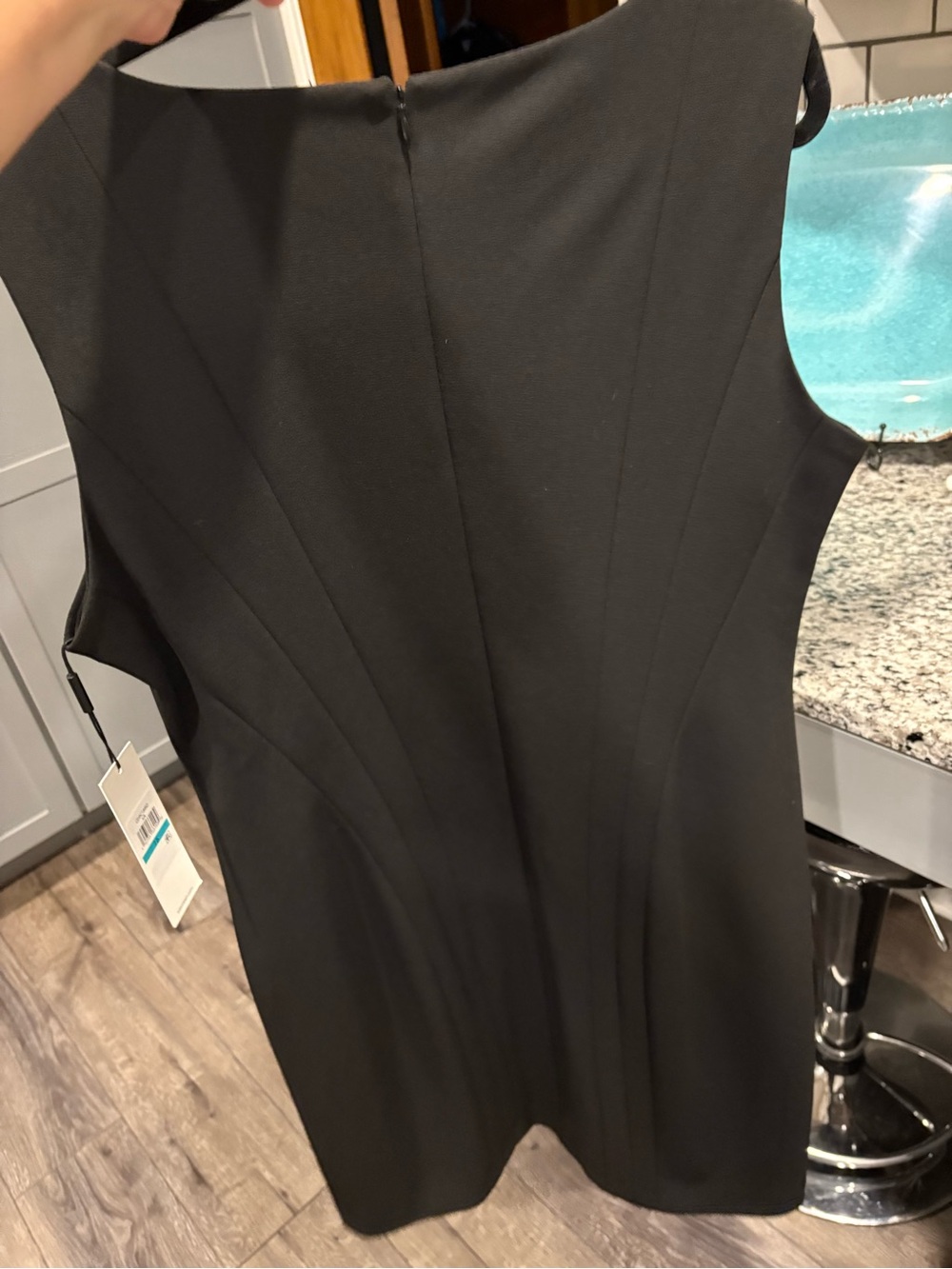 Calvin Klein Black Sleeveless Midi Sheath Dress with V-Notch - Picture 6 of 6